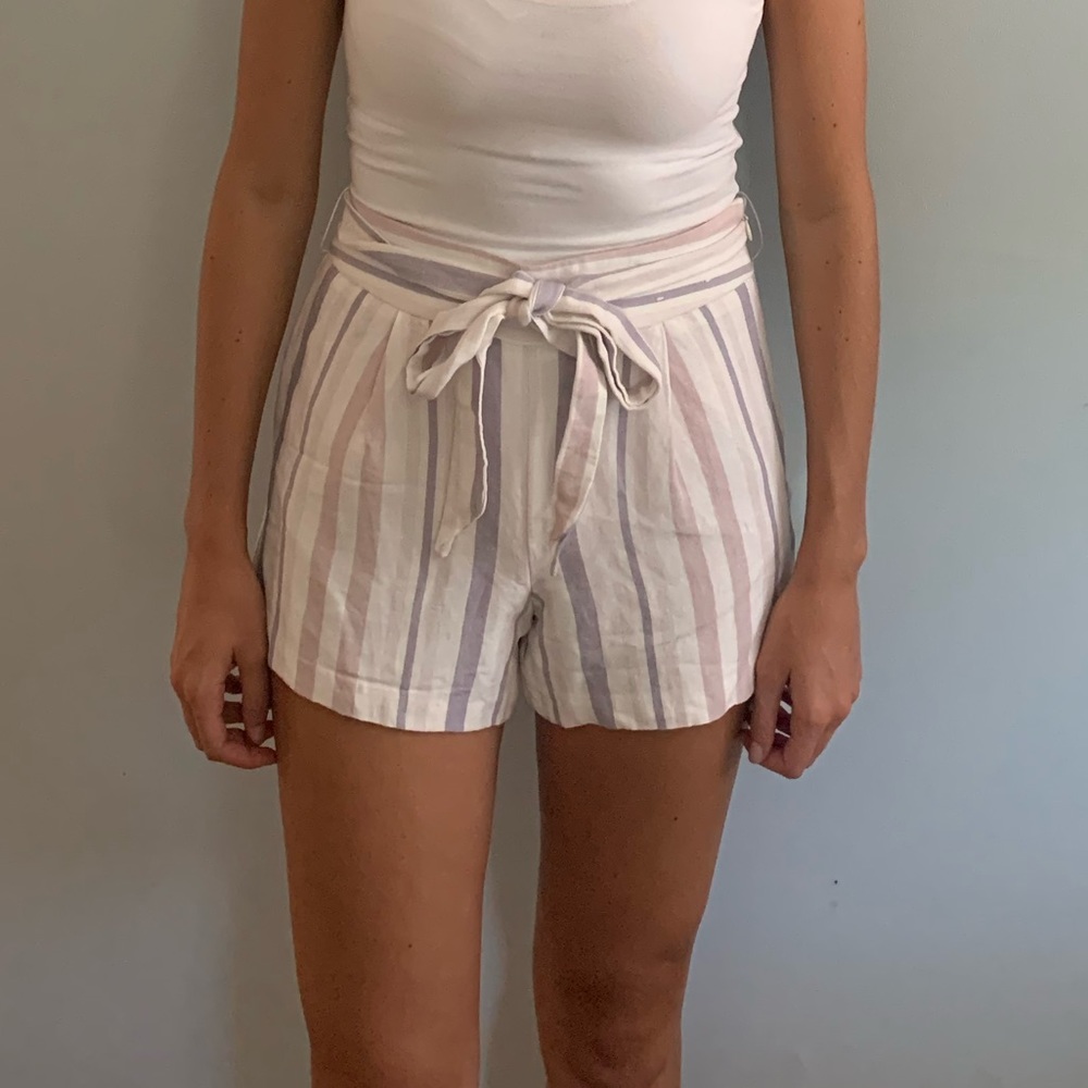 Express Linen High-Rise Striped Shorts